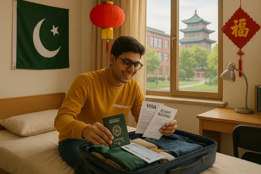 "Pakistani Student Packing for Study in China" "Pakistani student packing for China with X1 Visa and travel documents"