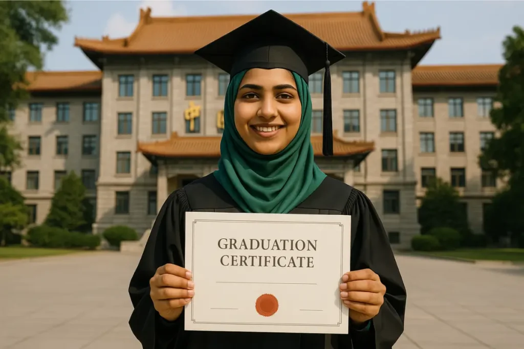 Career After MBBS in China Career after MBBS in China — Pakistani student with graduation certificate