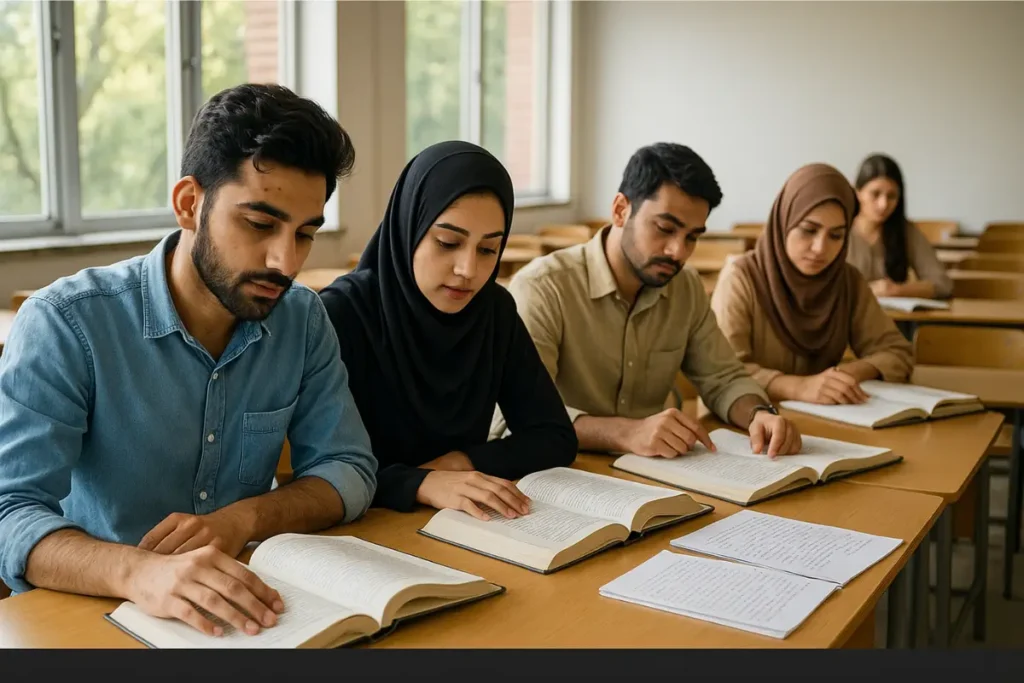 Study & Exams Hub for MBBS in China Study and exams for MBBS in China — Pakistani students revising in Chinese university classroom