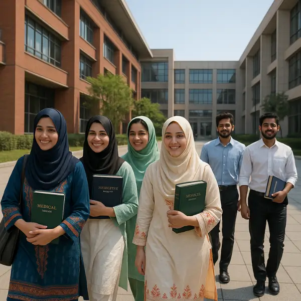 Join Me on This Journey Pakistani MBBS students in China walking together on campus