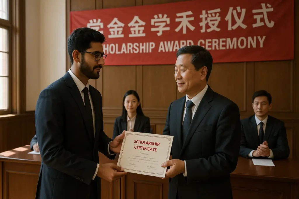MBBS Scholarship Award in China Scholarships and finance for MBBS in China — Pakistani student receiving scholarship certificate